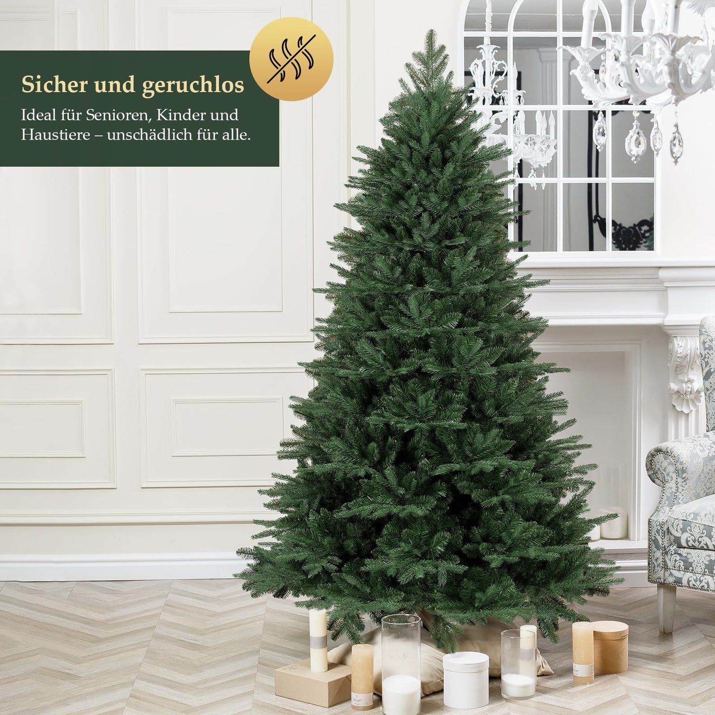SALCAR Artificial Christmas Tree 210 cm with wooden stand, PE realistic injection molded elements & PVC Nordmann fir, 2.1 m artificial fir tree (Ø 135 cm)