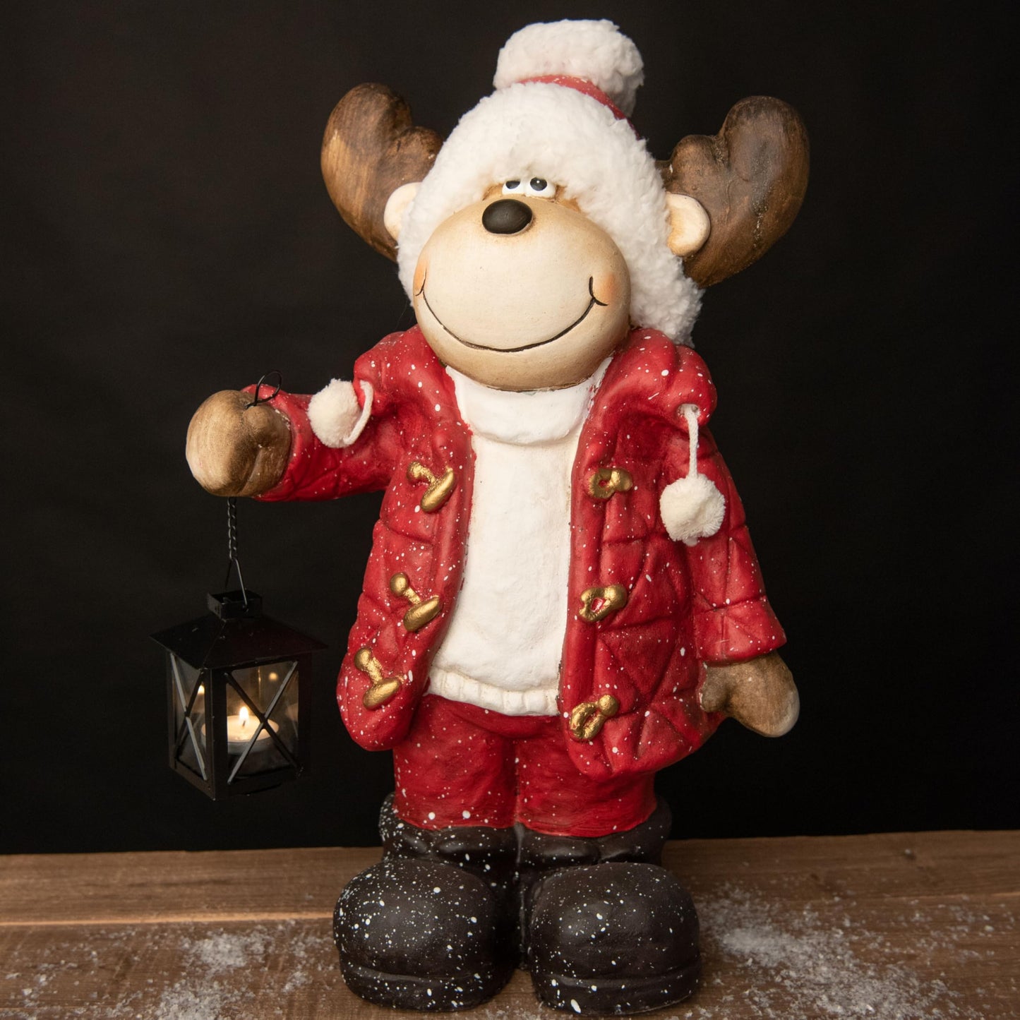 Christmas decor figures large 42cm illuminated indoor LED figures Christmas with timer winter decoration window sill decor figure with lantern living room elf moose snowman Santa Claus