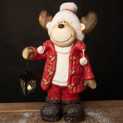 Christmas decor figures large 42cm illuminated indoor LED figures Christmas with timer winter decoration window sill decor figure with lantern living room elf moose snowman Santa Claus