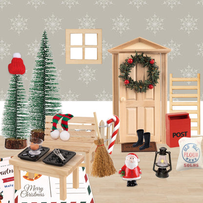 SUNBEAUTY Elf Door Set Complete with elf letters, including baking set, mailboxes, signs, and other accessories. Christmas decoration for children's rooms, DIY gift for kids at Christmas.