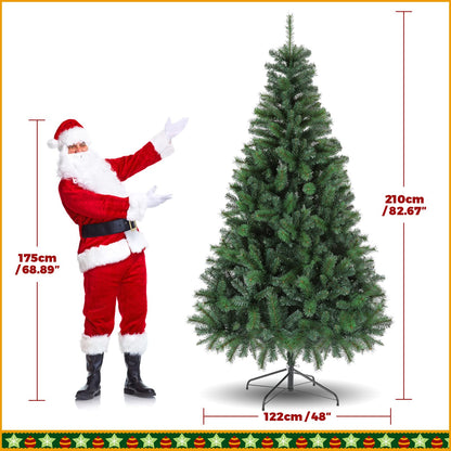 Artificial Christmas tree with 1100 branch tips, collapsible stand, metal hinges, and easy-to-assemble, green tree for home office, shop, party decoration.