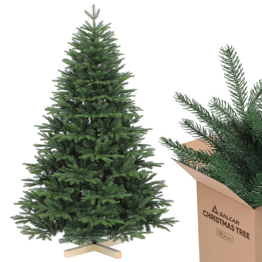 SALCAR Artificial Christmas Tree 180 cm with wooden stand, PE realistic injection-molded elements & PVC Nordman fir, 1.8 m artificial fir tree (Ø 122 cm)