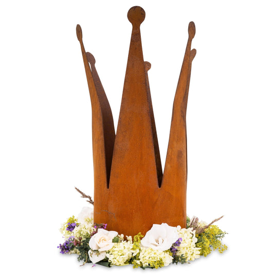Rostikal® decor crown made of Corten steel - garden metal decor rusty & weatherproof - vintage garden crown for balcony & terrace - handmade decor for outdoors in an elegant rust look.