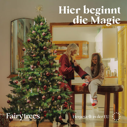 FAIRYTREES artificial Christmas tree NORDMANNTANNE, green trunk, PVC material, incl. wooden stand, FT14