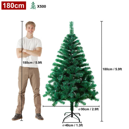 HENGMEI 180cm PVC Christmas Tree with Metal Stand approximately 500 branches Lena Christmas Decoration (Green PVC, 180cm)