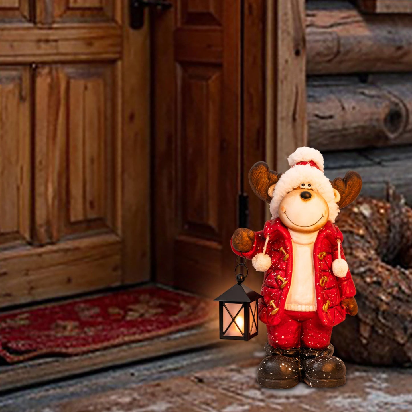 Christmas decor figures large 42cm illuminated indoor LED figures Christmas with timer winter decoration window sill decor figure with lantern living room elf moose snowman Santa Claus