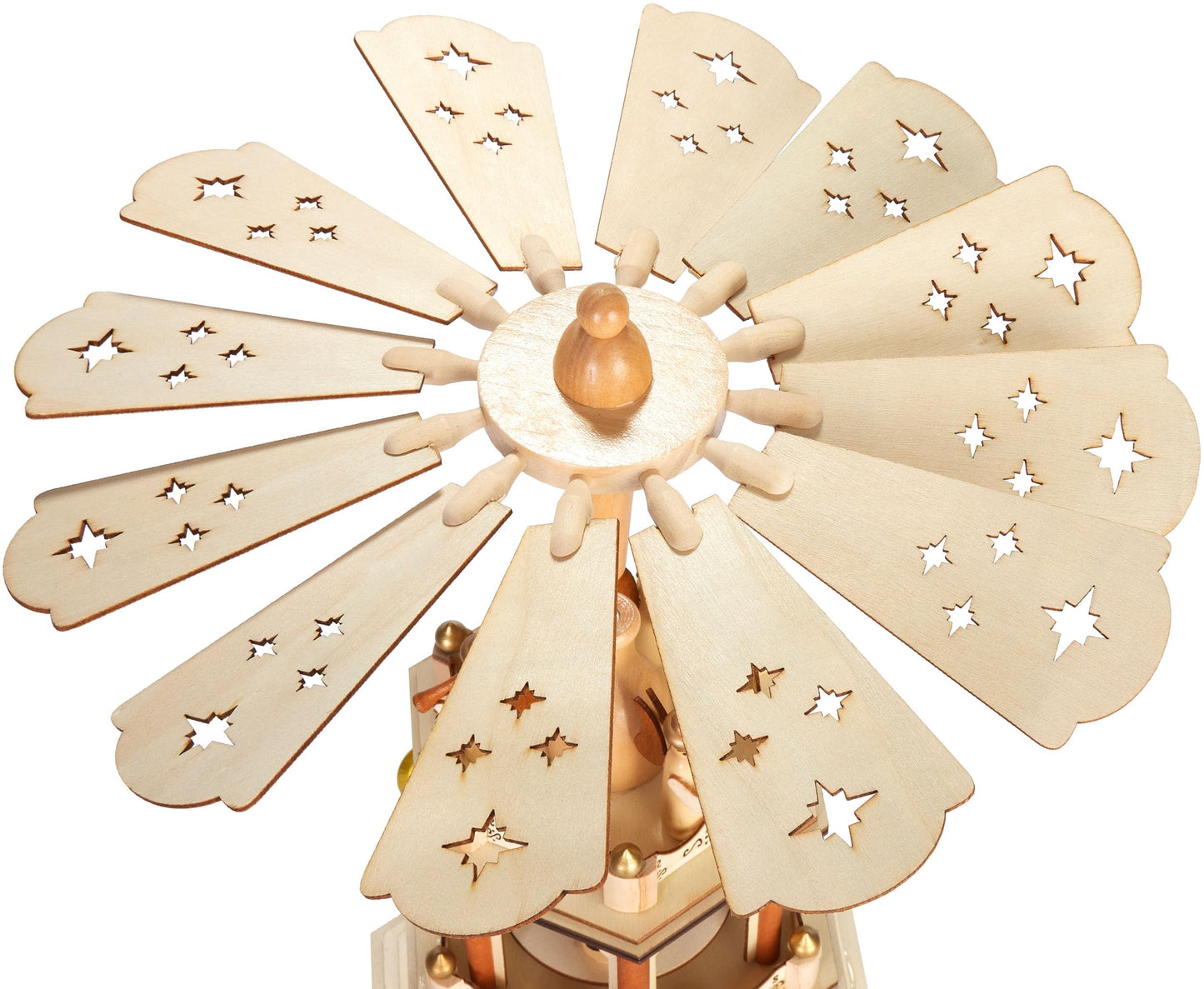 BRUBAKER Christmas Pyramid - 3-tier rotating wooden pyramid - Christmas decoration with 3 levels and wooden star wings - 45 cm height - hand-painted figures Christmas - Natural Brown