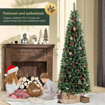 SALCAR Artificial Christmas Tree Slim 180 cm, Artificial Pine Tree with Gloves and Metal Stand, Pencil Christmas Tree PVC Green