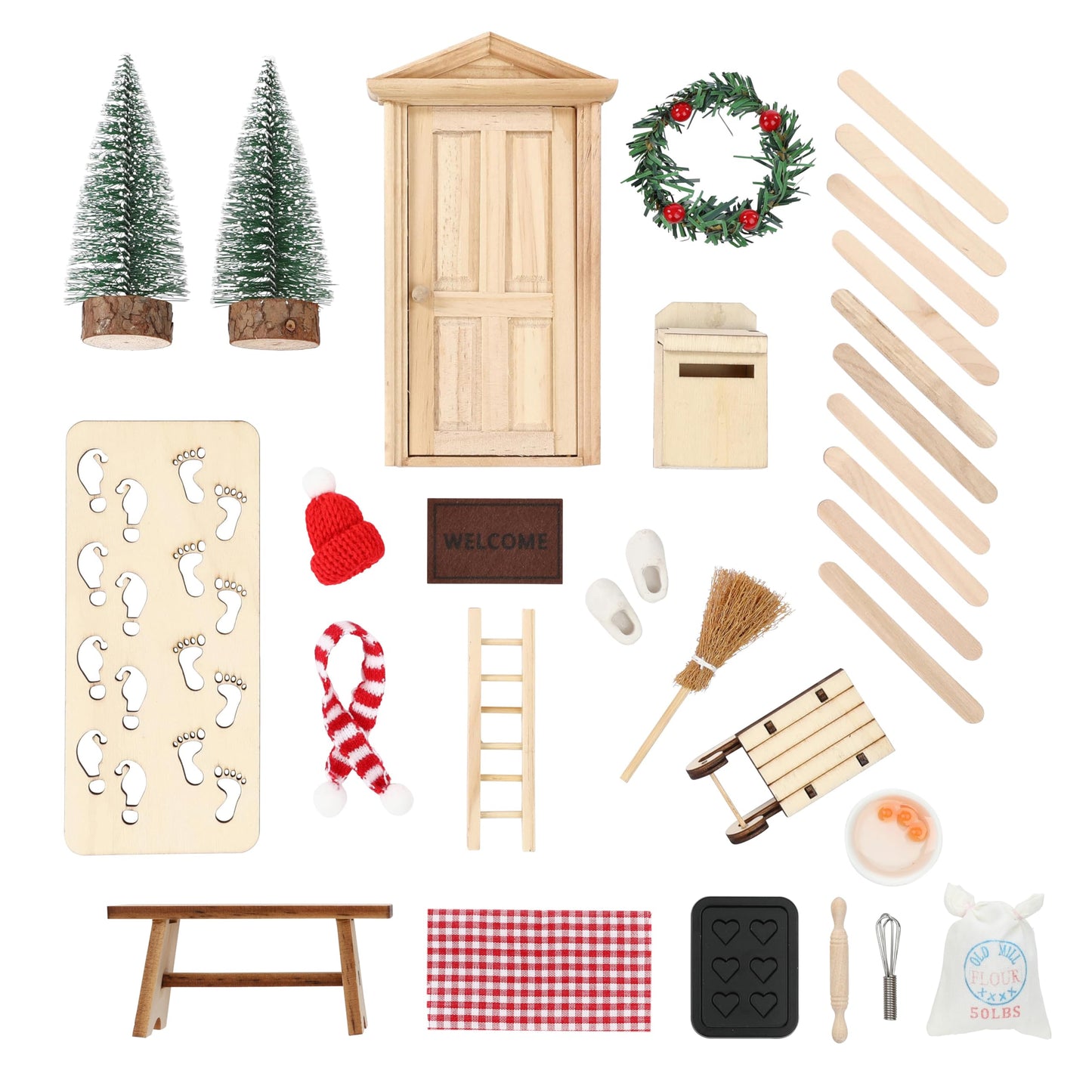North Star Elf Door Set - Complete set including elf letters, moving boxes, construction site, signs, and many other accessories for the Advent season, DIY decoration for Christmas.