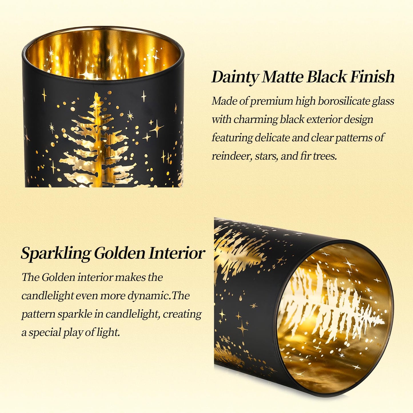 Hewory Christmas Decor Black Tealight Christmas: 2-piece Set Deer Decor Christmas Table Decoration Candle Holder Glass Christmas Decoration Indoor Gold