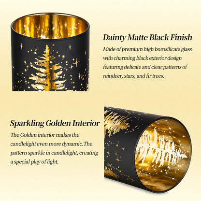 Hewory Christmas Decor Black Tealight Christmas: 2-piece Set Deer Decor Christmas Table Decoration Candle Holder Glass Christmas Decoration Indoor Gold