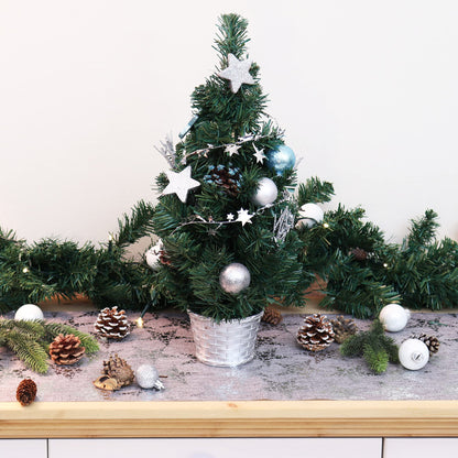 COM-FOUR® Artificial Christmas Tree with Baubles - Decorated pine tree for Christmas decoration - Christmas tree for Christmas decor (01 piece - 45cm - green/silver/blue)