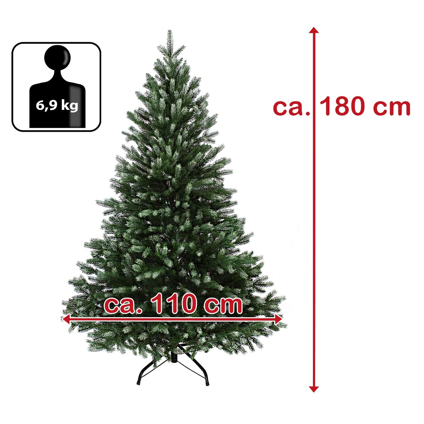 BB Sport Luxury Christmas Tree 180 cm Dark Green Powder Sugar Artificial Christmas Tree PE/PVC Injection Molded Mix Fir Tree Stand