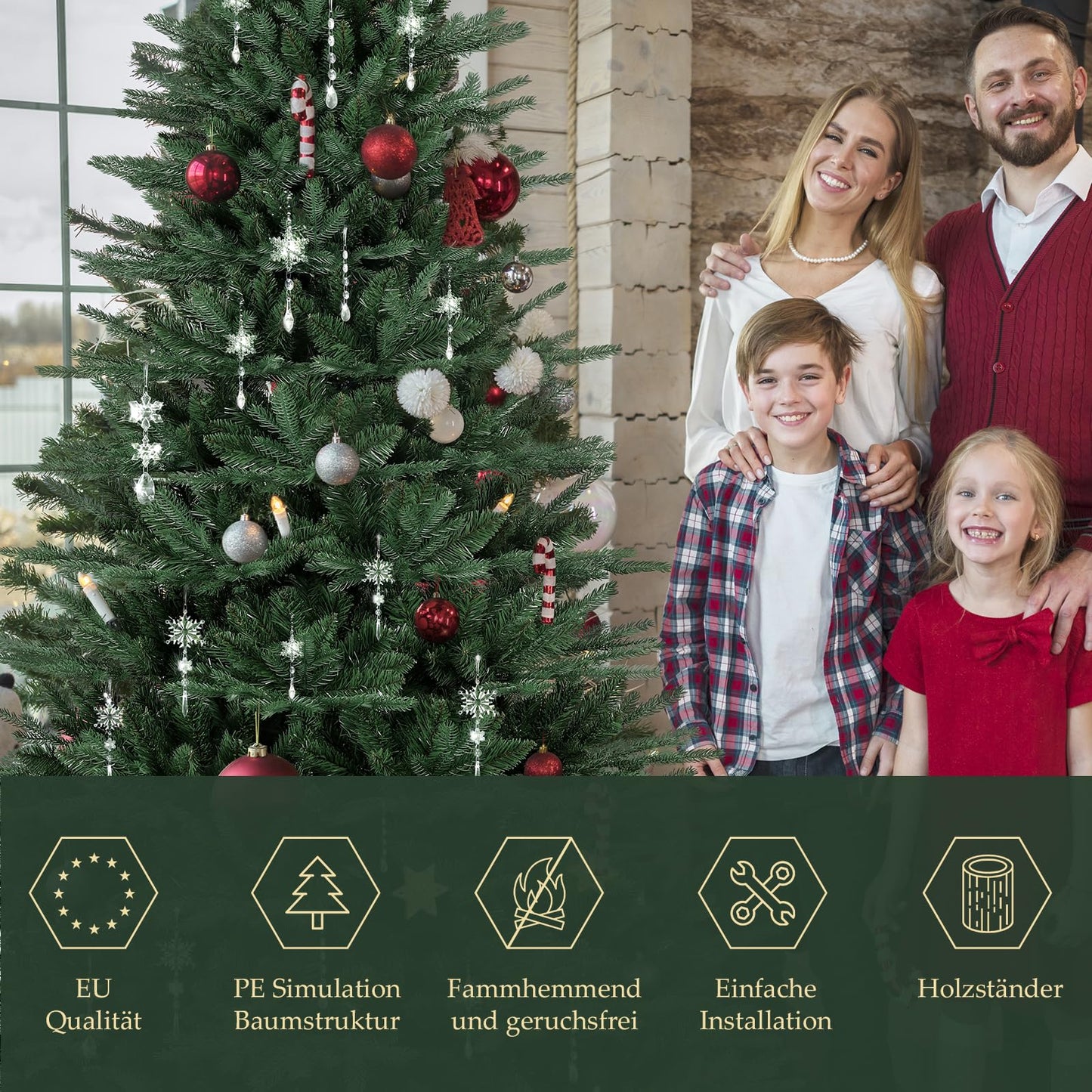 SALCAR Artificial Christmas Tree 180 cm with wooden stand, PE realistic injection-molded elements & PVC Nordman fir, 1.8 m artificial fir tree (Ø 122 cm)