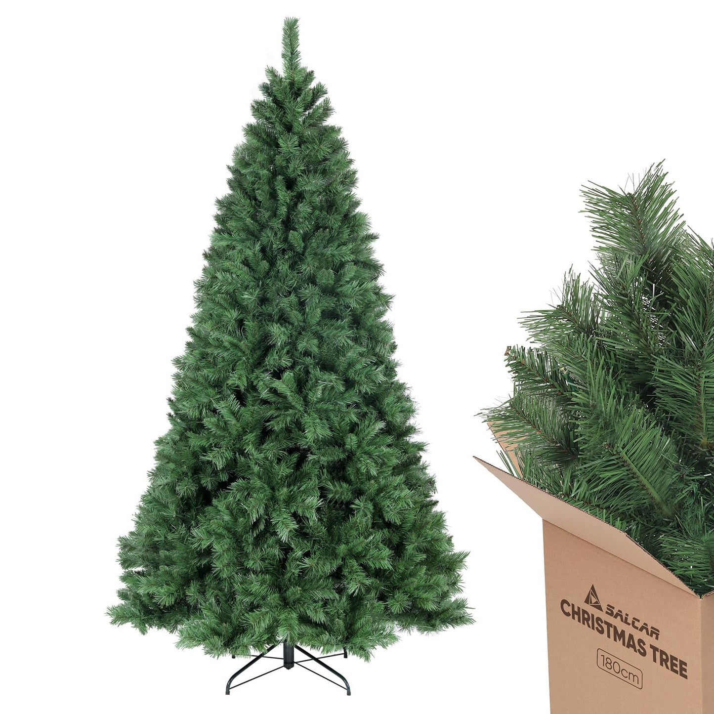 SALCAR 180 cm Artificial Christmas Tree, Nordmann Fir, PVC Tree with 580 green tips, Folding umbrella system, Ø 98 cm
