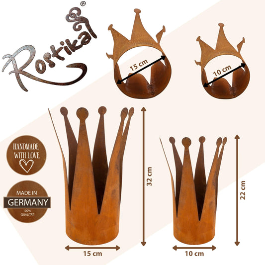 Rostikal® decor crown made of Corten steel - garden metal decor rusty & weatherproof - vintage garden crown for balcony & terrace - handmade decor for outdoors in an elegant rust look.