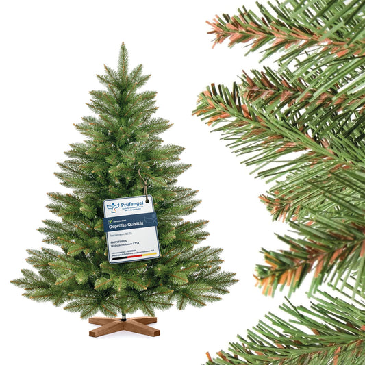 FAIRYTREES artificial Christmas tree NORDMAN FIR, green trunk, PVC material, including wooden stand, FT14