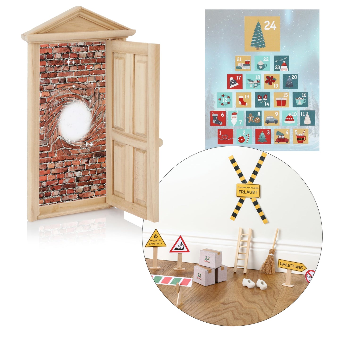 North Star Elf Door Set - Complete set including elf letters, moving boxes, construction site, signs, and many other accessories for the Advent season, DIY decoration for Christmas.