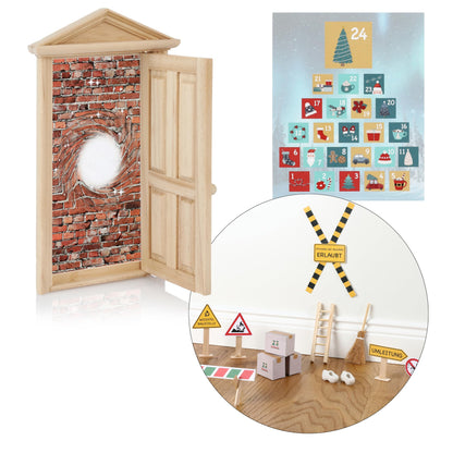 North Star Elf Door Set - Complete set including elf letters, moving boxes, construction site, signs, and many other accessories for the Advent season, DIY decoration for Christmas.