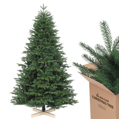 SALCAR Artificial Christmas Tree 210 cm with wooden stand, PE realistic injection molded elements & PVC Nordmann fir, 2.1 m artificial fir tree (Ø 135 cm)