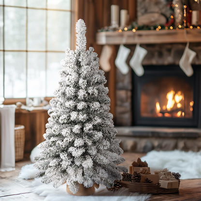 OasisCraft table Christmas tree with star on top, clear LED lights, artificial Christmas tree with jute base for table, desk, and living room decoration.