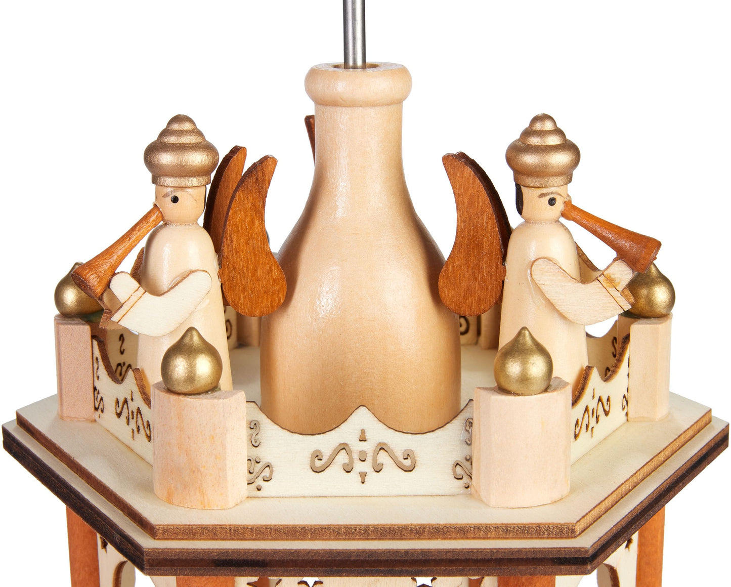 BRUBAKER Christmas Pyramid - 3-tier rotating wooden pyramid - Christmas decoration with 3 levels and wooden star wings - 45 cm height - hand-painted figures Christmas - Natural Brown