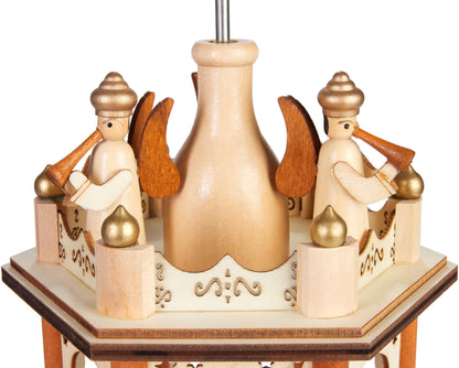 BRUBAKER Christmas Pyramid - 3-tier rotating wooden pyramid - Christmas decoration with 3 levels and wooden star wings - 45 cm height - hand-painted figures Christmas - Natural Brown