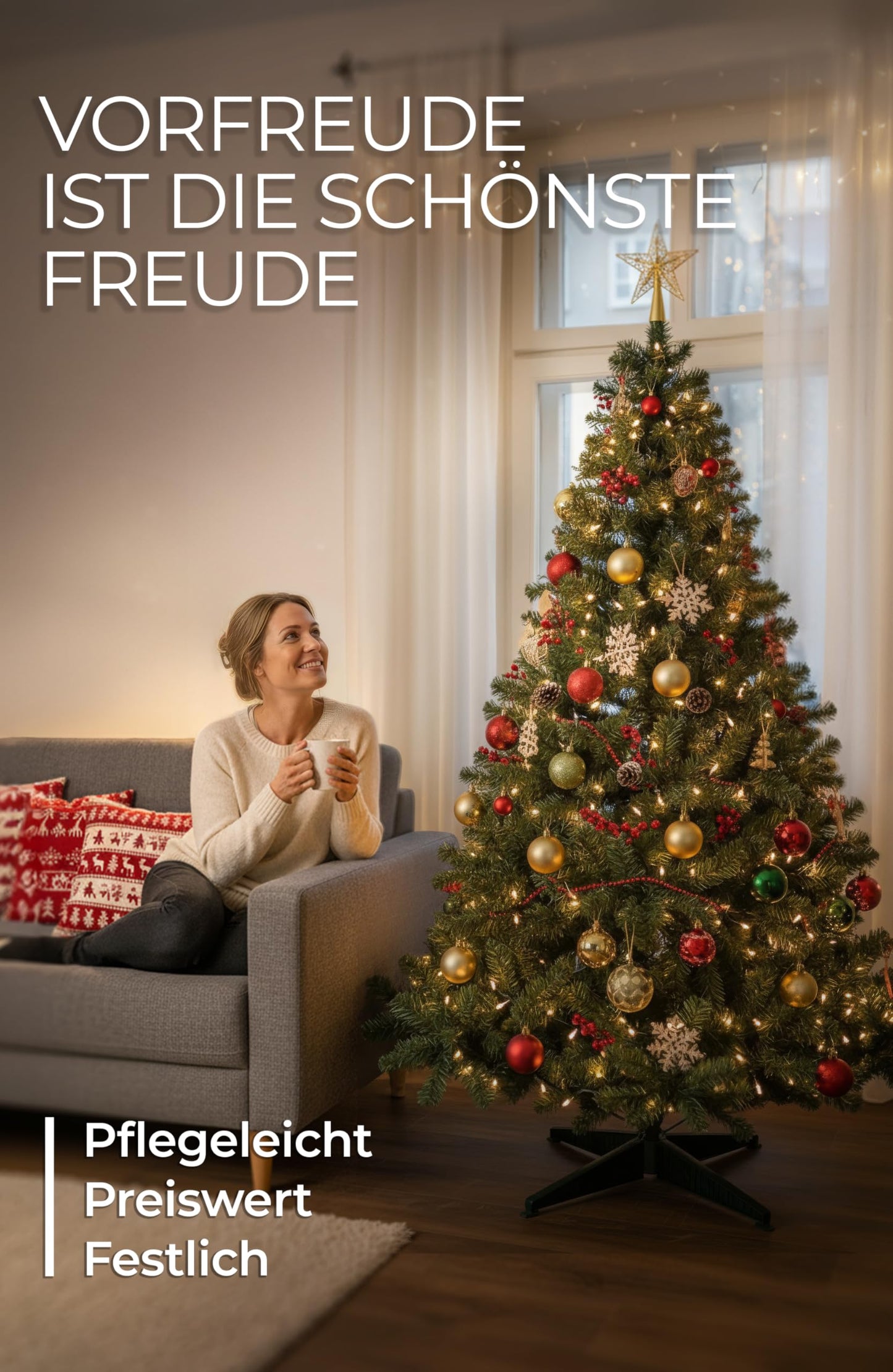 4smile artificial Christmas tree - Classic PVC tree in green, sturdy stand, quick assembly, sustainable choice for many years