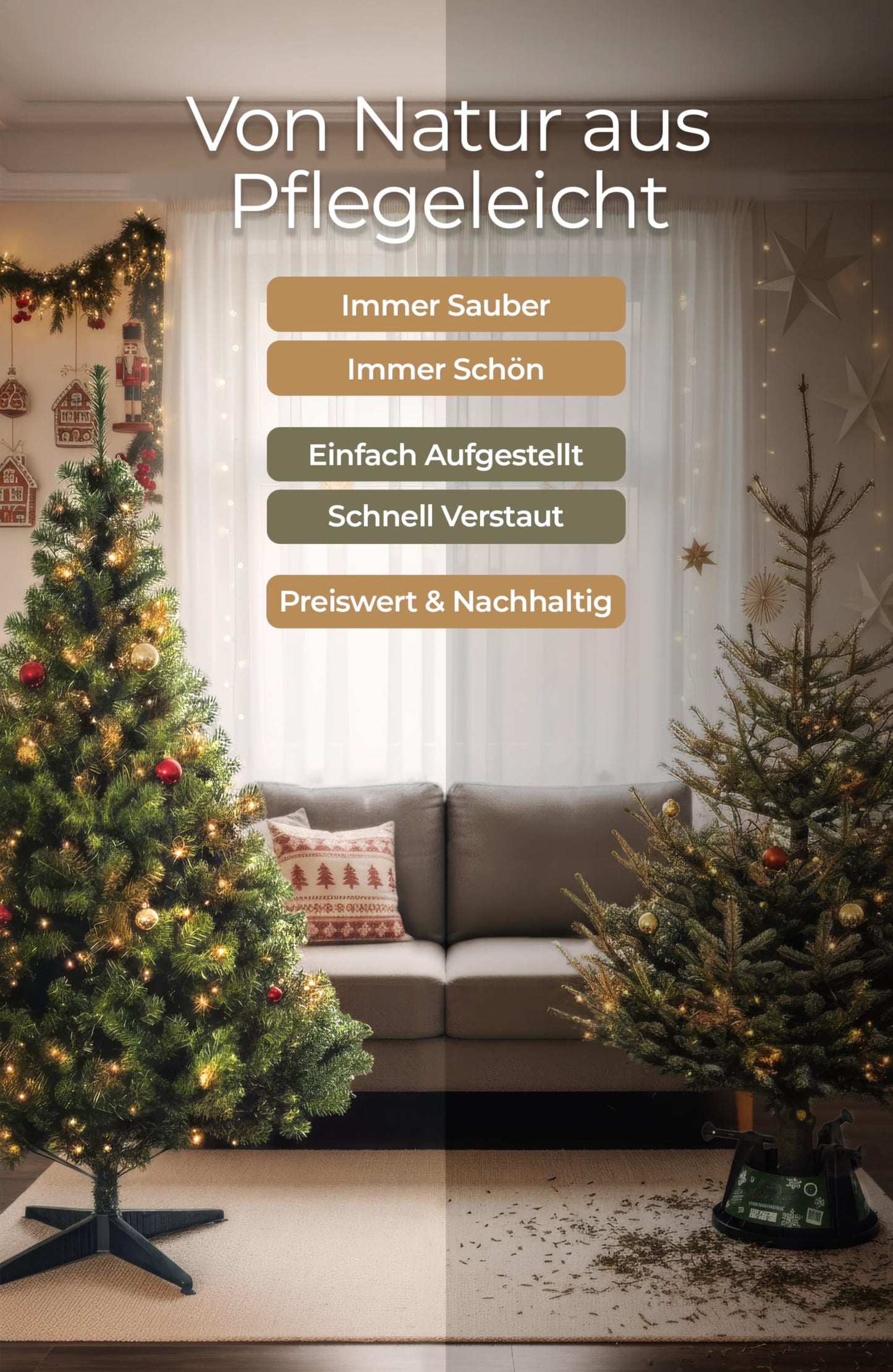 4smile artificial Christmas tree - Classic PVC tree in green, sturdy stand, quick assembly, sustainable choice for many years