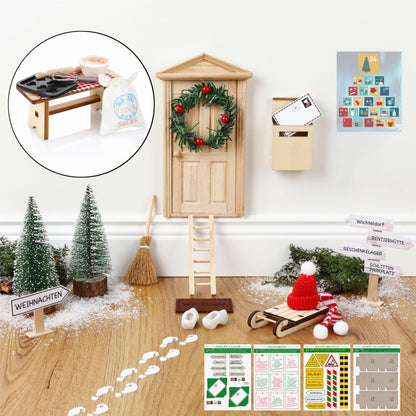 North Star Elf Door Set - Complete set including elf letters, moving boxes, construction site, signs, and many other accessories for the Advent season, DIY decoration for Christmas.