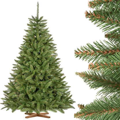 FairyTrees artificial Christmas tree 180cm FIR NATURAL with wooden tree stand | Artificial fir tree with green trunk | Made in EU