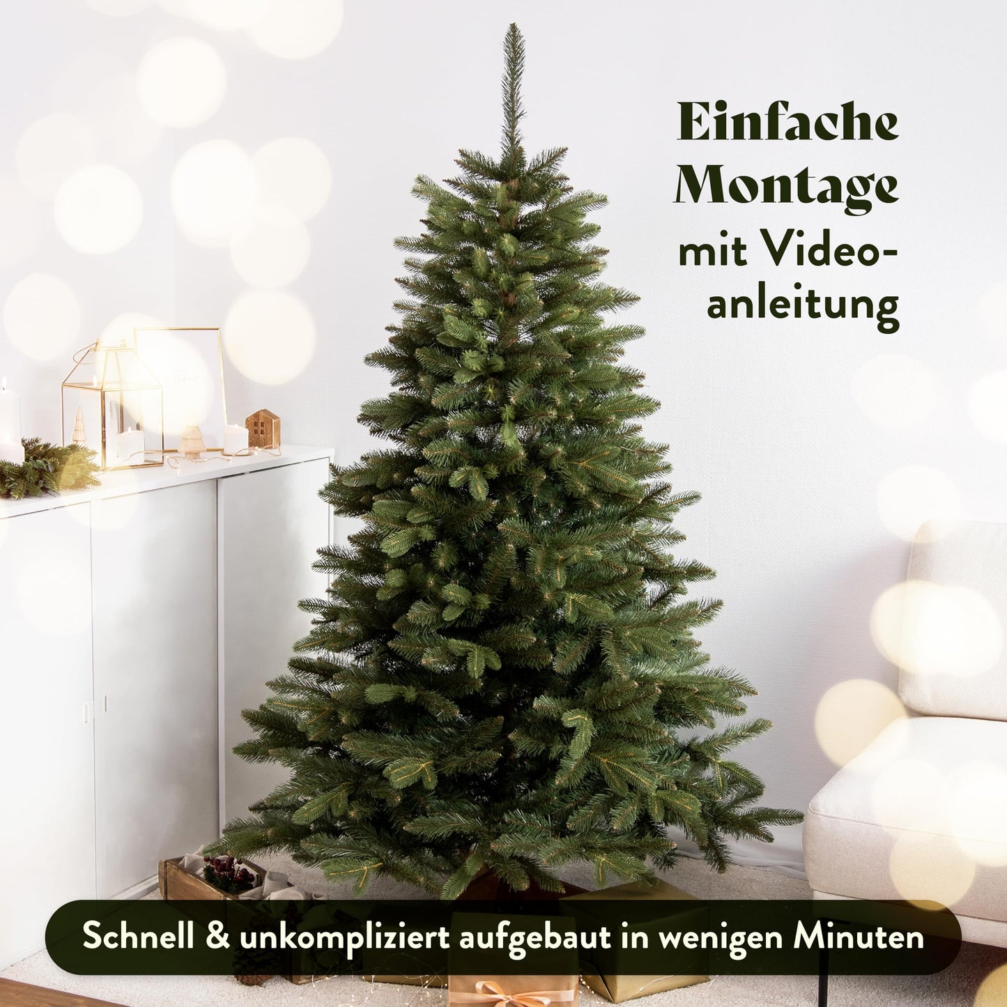 Håvn® Premium Artificial Christmas Tree (180cm Nordlys) | Realistic appearance, dense branches, includes wooden stand & storage bag - High-quality fir tree