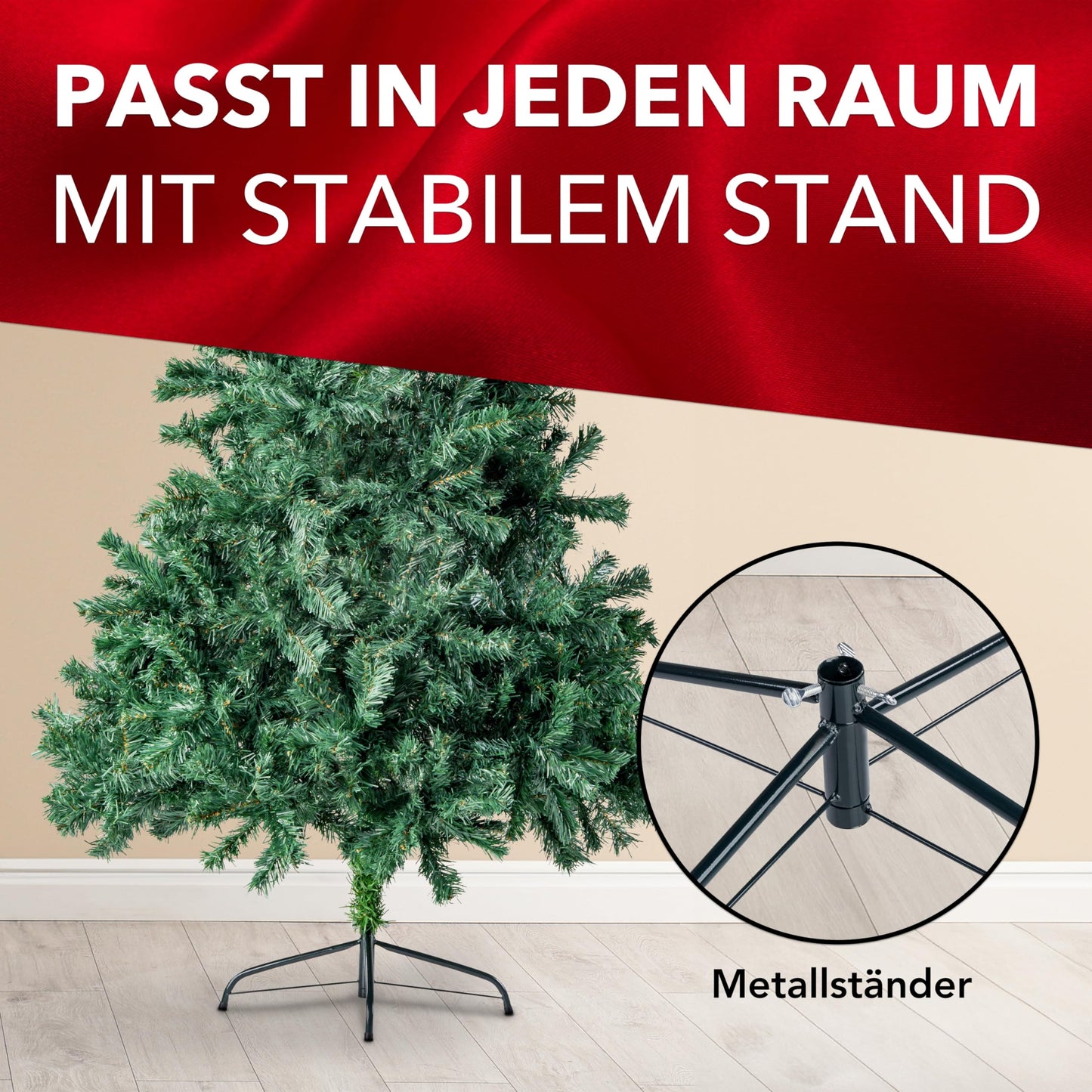 Xonic® Claus Artificial Christmas Tree Green - 5 sizes: 90-240cm - Realistic fir tree with metal stand - Dense and lifelike (Green, 210cm)