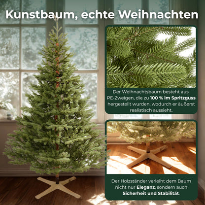 Premium artificial Christmas tree Nordmann fir [100% injection moulding] Artificial tree incl. FSC certified wooden stand and bag I Christmas Tree Made in EU