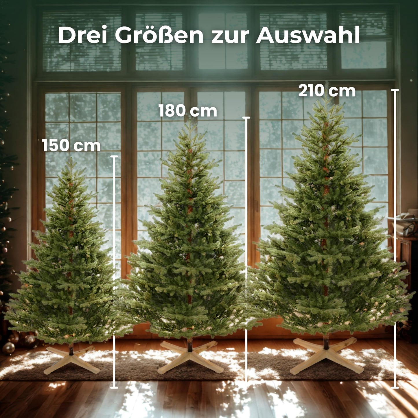 Premium artificial Christmas tree Nordmann fir [100% injection moulding] Artificial tree incl. FSC certified wooden stand and bag I Christmas Tree Made in EU