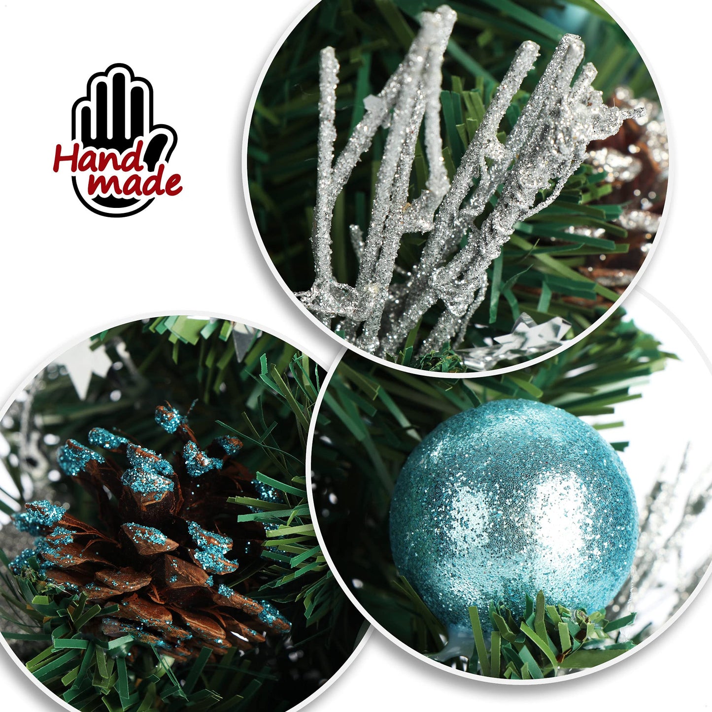 COM-FOUR® Artificial Christmas Tree with Baubles - Decorated pine tree for Christmas decoration - Christmas tree for Christmas decor (01 piece - 45cm - green/silver/blue)