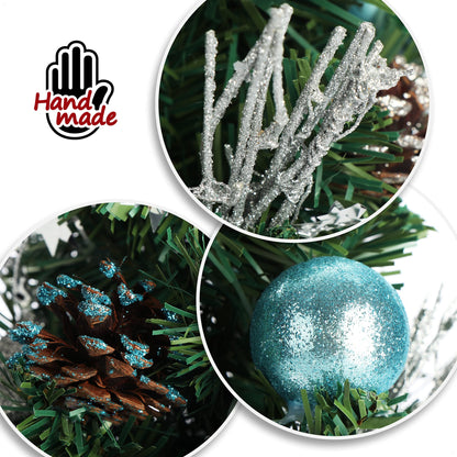 COM-FOUR® Artificial Christmas Tree with Baubles - Decorated pine tree for Christmas decoration - Christmas tree for Christmas decor (01 piece - 45cm - green/silver/blue)