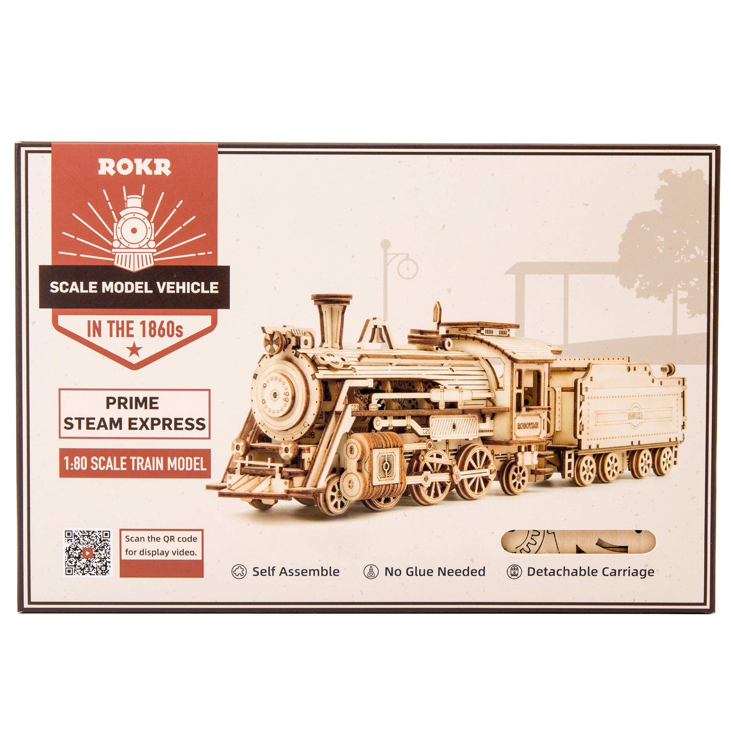 ROKR 3D Puzzle Express Steam Locomotive Wooden Puzzle Model Kit - locomotive wood assembly kit - Christmas birthday gift for teens and adults