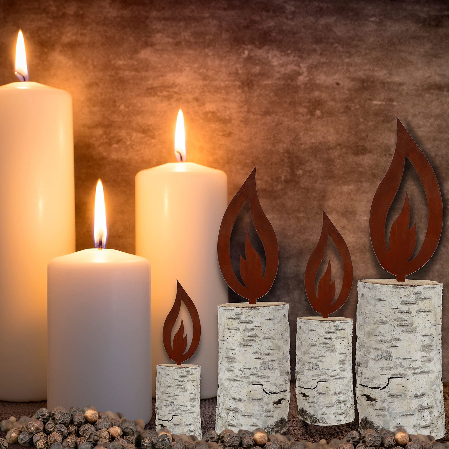 Rustic 5 piece set Rust Decor Flame Rusty 16.5 cm big Rusty Christmas decoration Candle Advent Candle flame for sticking Rustic look
