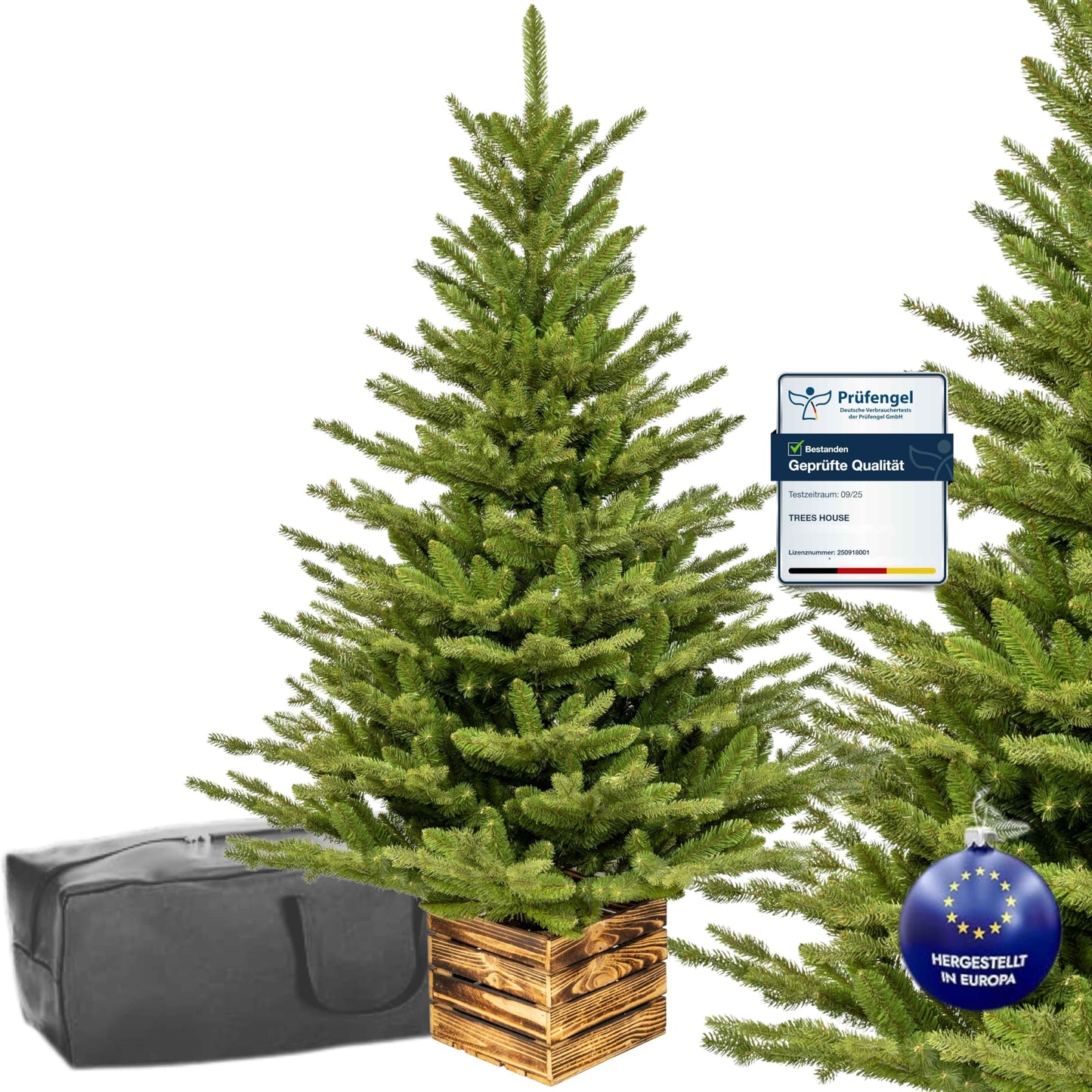 TreesHouse - Artificial Christmas Tree I Wooden Stand I Pine Tree I Imitate Real Branches I Perfect Color I Dense Needles I Made in the EU