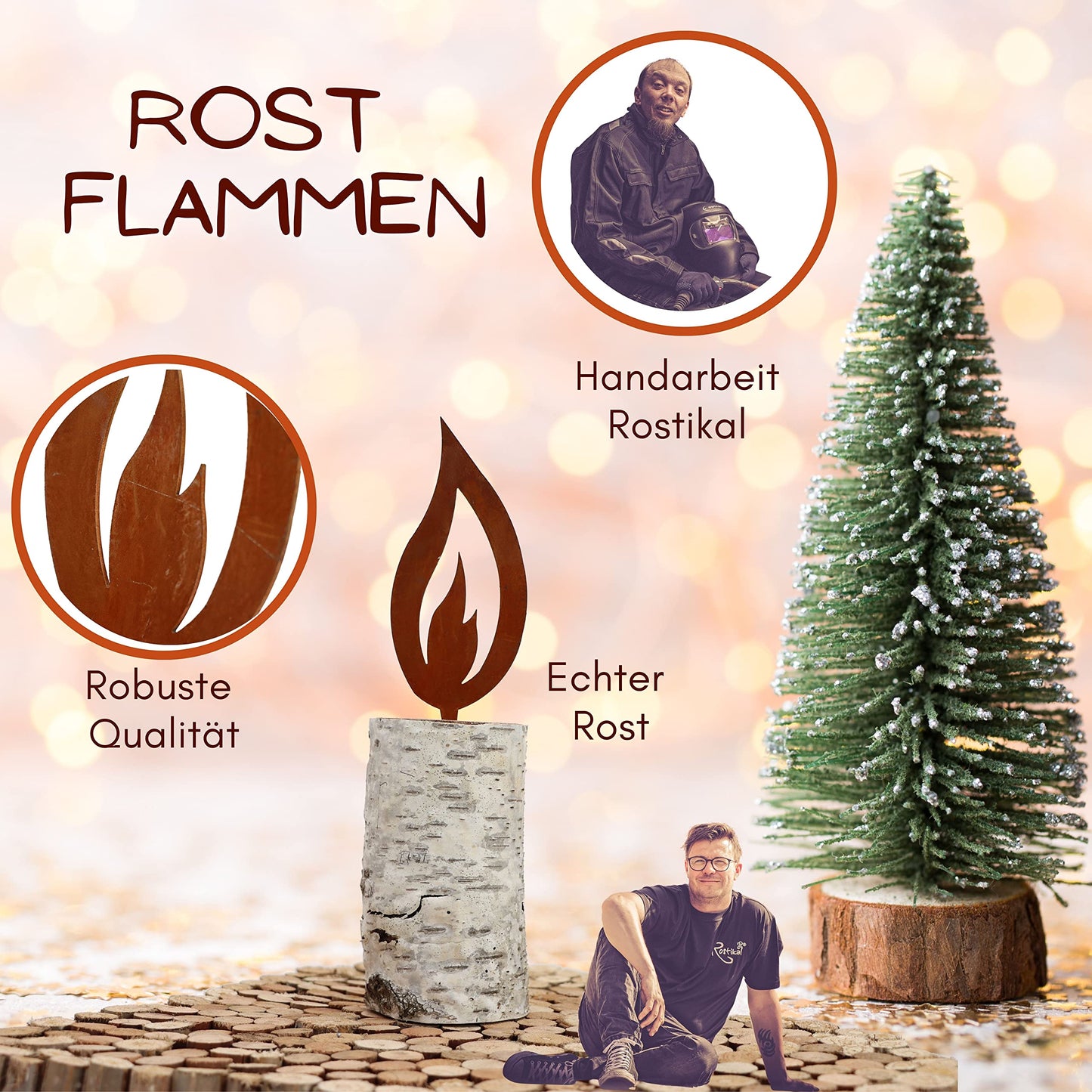 Rustic 5 piece set Rust Decor Flame Rusty 16.5 cm big Rusty Christmas decoration Candle Advent Candle flame for sticking Rustic look