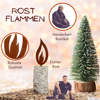 Rustic 5 piece set Rust Decor Flame Rusty 16.5 cm big Rusty Christmas decoration Candle Advent Candle flame for sticking Rustic look