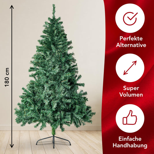 Xonic® Claus artificial Christmas tree Green - 5 sizes: 90-240cm - Realistic fir tree with metal stand - Dense and lifelike (Green, 180cm)