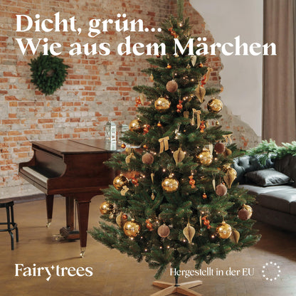 FAIRYTREES artificial Christmas tree NORDMAN FIR, green trunk, PVC material, including wooden stand, FT14