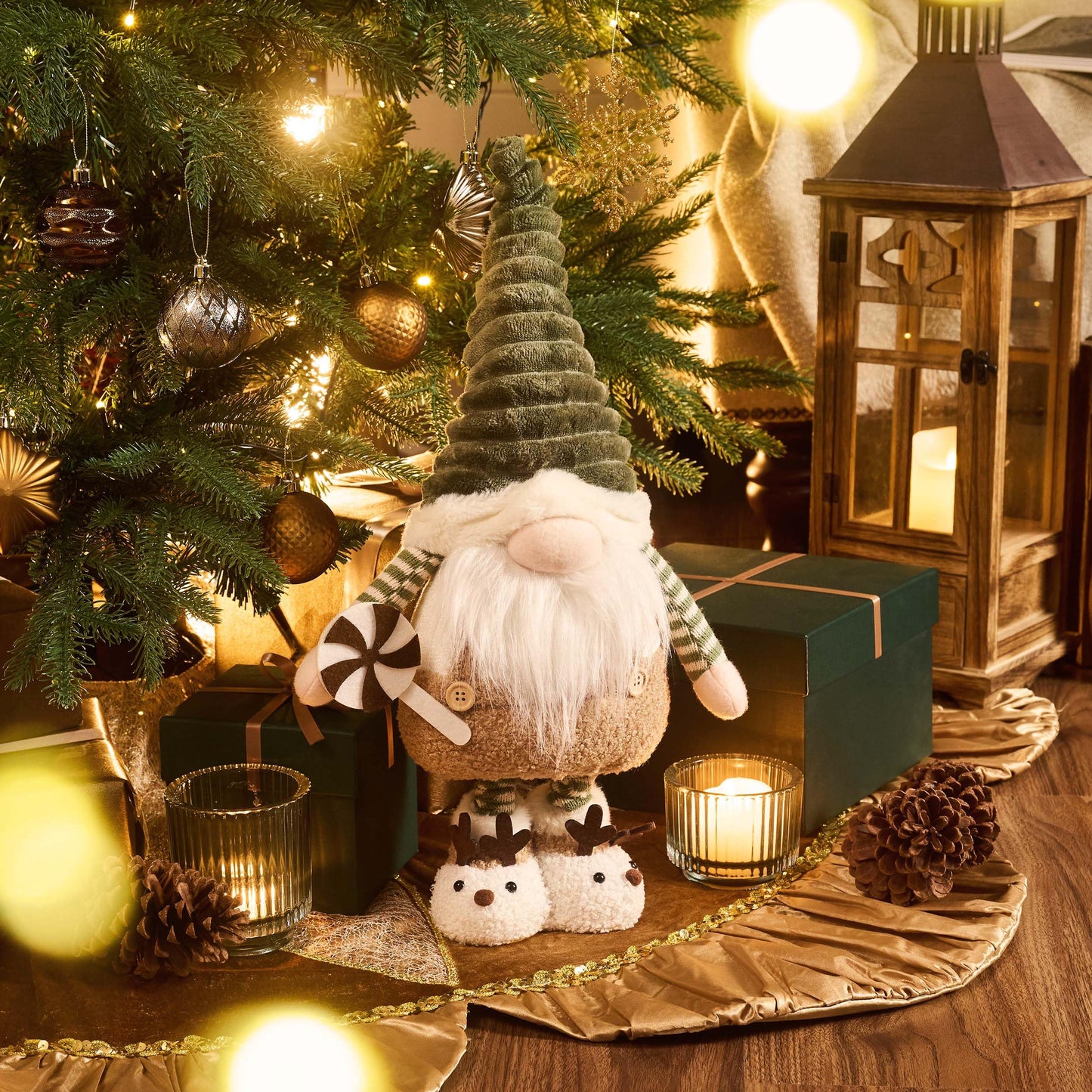 VALERY MADELYN Christmas Elf for Christmas Decoration, 64cm Christmas Gnome Green Brown, Adjustable Legs, Indoor House Christmas Dwarf, Christmas Ornament Decorations