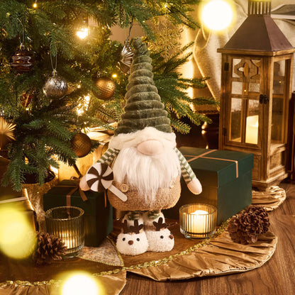 VALERY MADELYN Christmas Elf for Christmas Decoration, 64cm Christmas Gnome Green Brown, Adjustable Legs, Indoor House Christmas Dwarf, Christmas Ornament Decorations