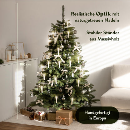 Håvn® Premium Artificial Christmas Tree (180cm Nordlys) | Realistic appearance, dense branches, includes wooden stand & storage bag - High-quality fir tree