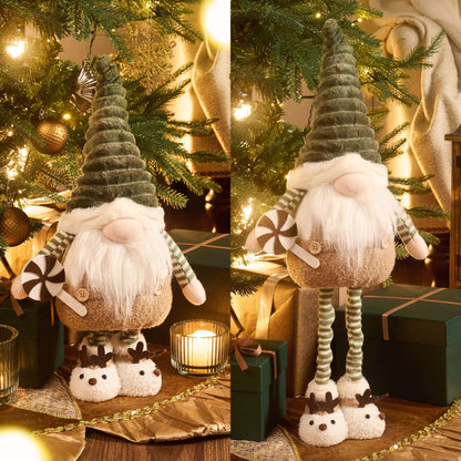VALERY MADELYN Christmas Elf for Christmas Decoration, 64cm Christmas Gnome Green Brown, Adjustable Legs, Indoor House Christmas Dwarf, Christmas Ornament Decorations