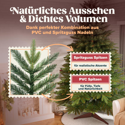 Premium artificial Christmas tree 250cm - AWARD WINNER 10 years WARRANTY - Realistic, dense branches, Artificial Christmas tree with wooden stand - Artificial fir tree by Pure Living
