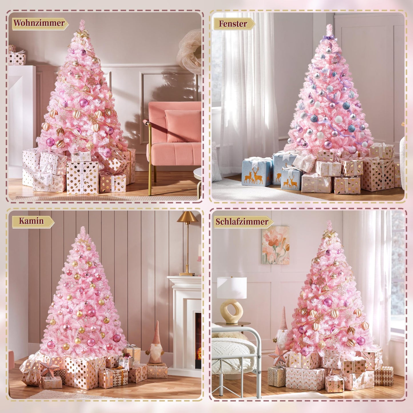Yaheetech 154cm Artificial Christmas Tree Pink, Fir Tree with 398 Tips & Foldable Metal Stand Reusable Christmas Tree Artificial Tree for Christmas Decoration.